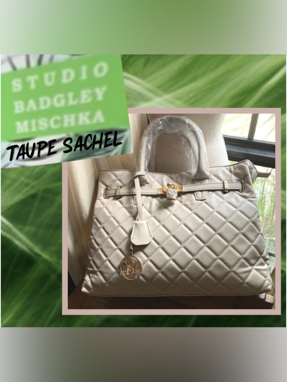 Taupe Badgley Mishka Satchel w/FREE Brooch - Picture 2 of 5